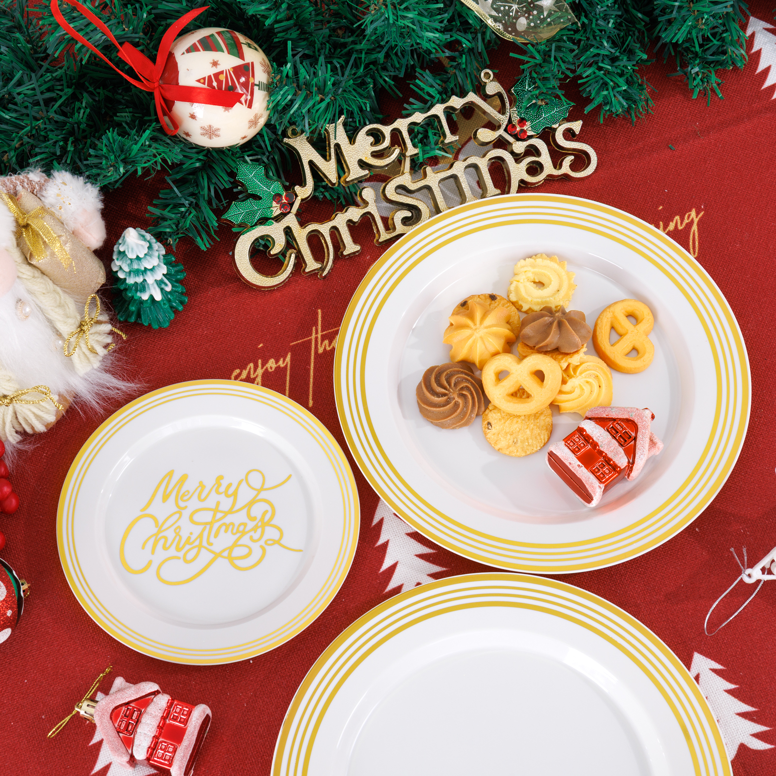 Beige Plastic Christmas Plates (60 Pieces) — view 8