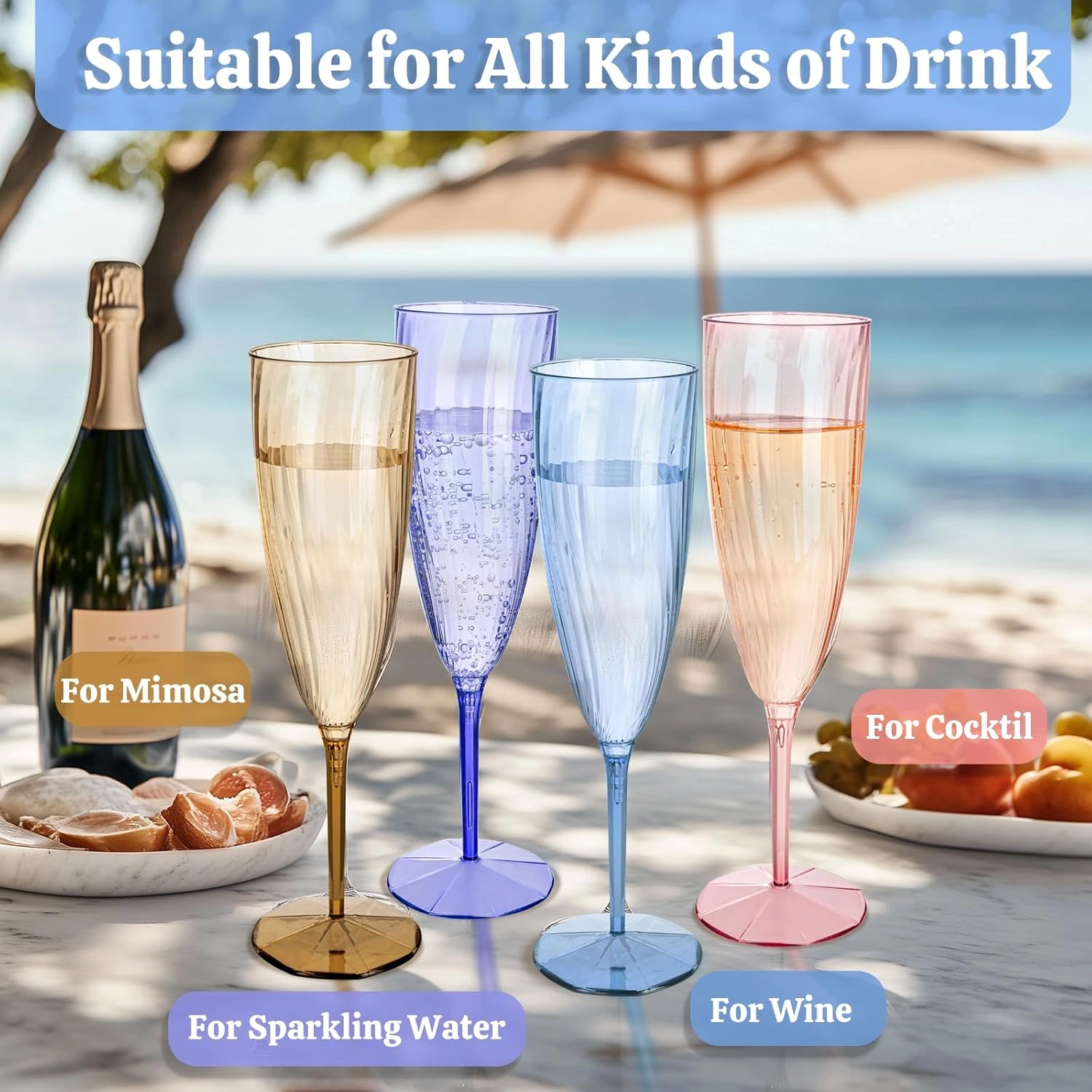 Colorful 6OZ Disposable Champagne Flutes Plastic (12 Pieces) — view 11