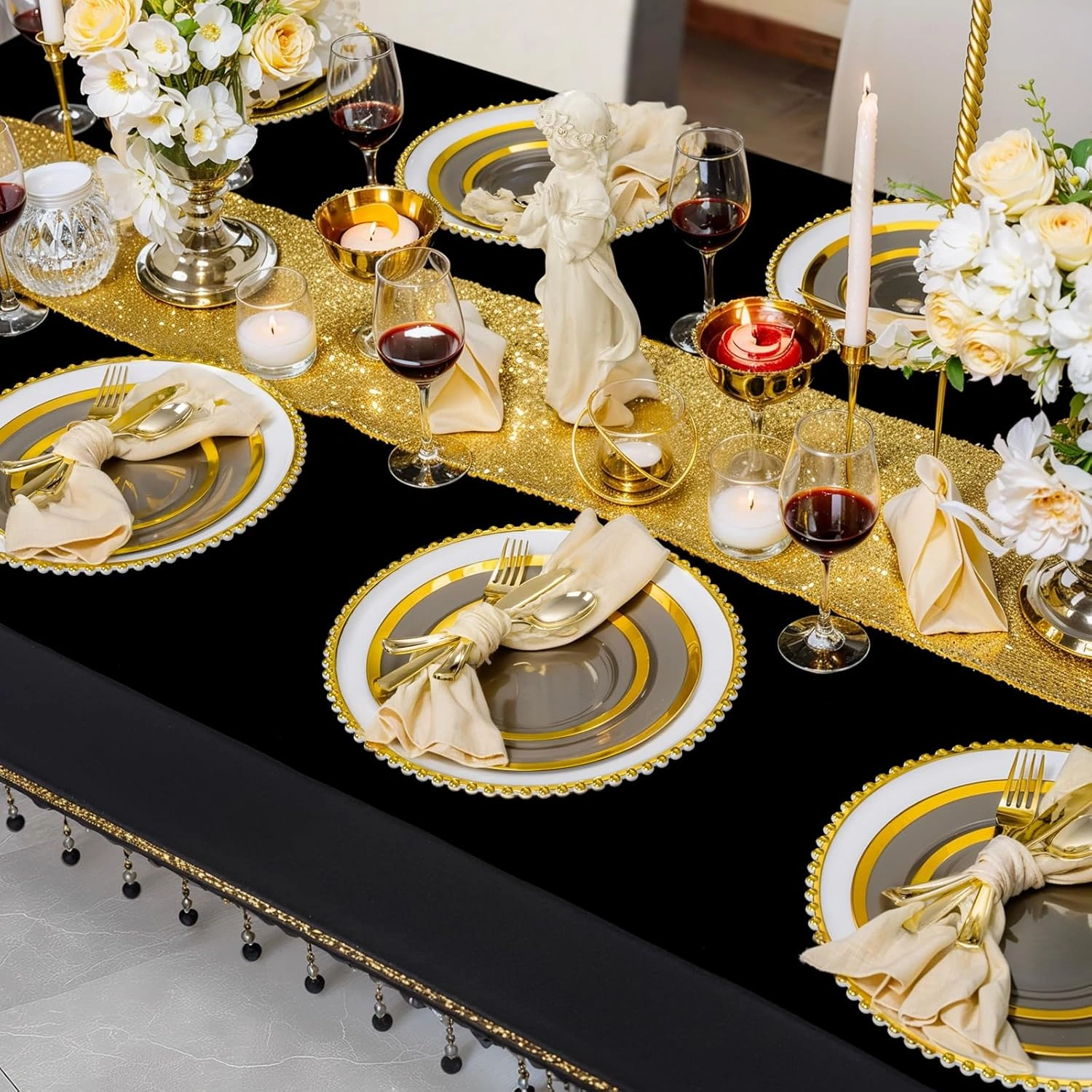 Clear Black Fancy Plastic Plates (120 Pieces) — view 11