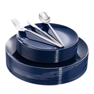 Blue plastic plates and cutlery set — product view 1