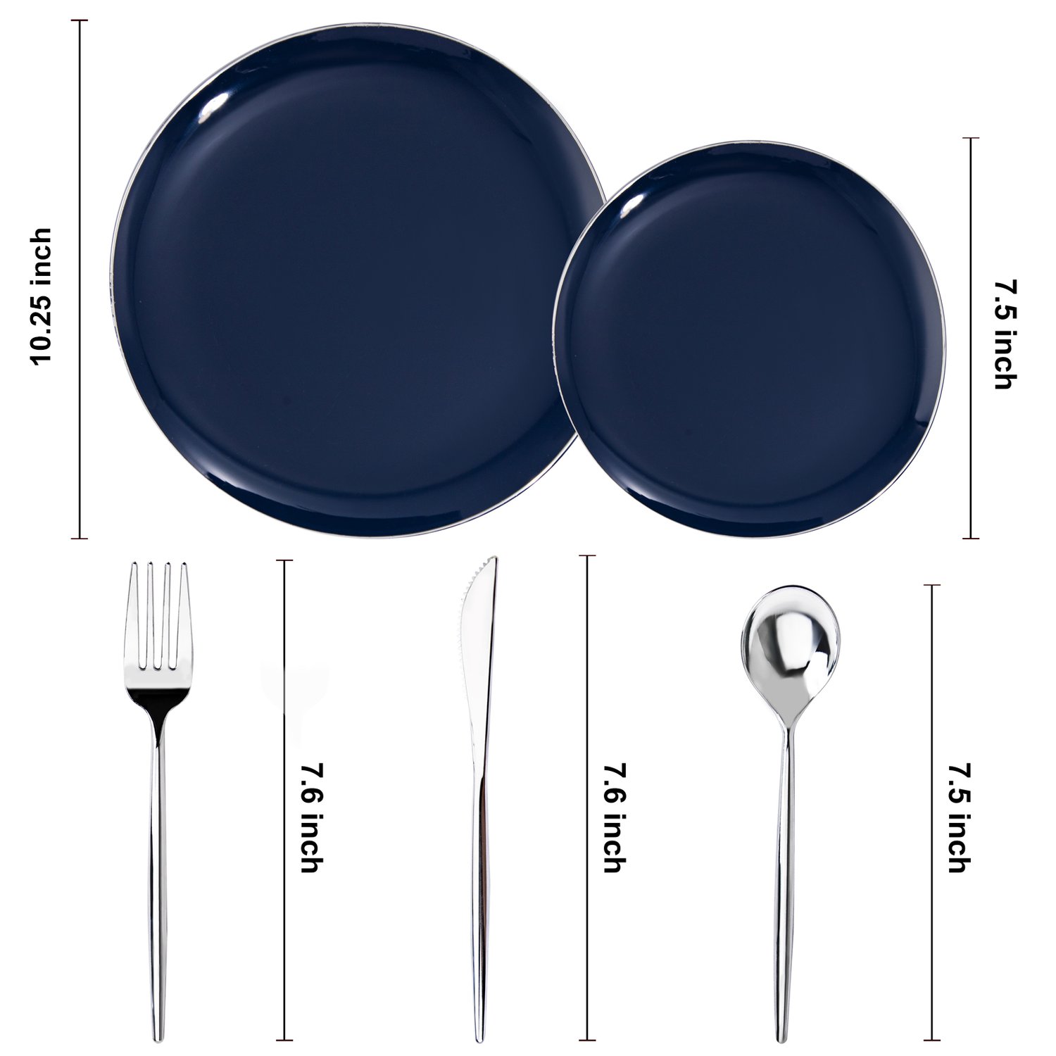 Blue plastic plates and cutlery set — product view 2