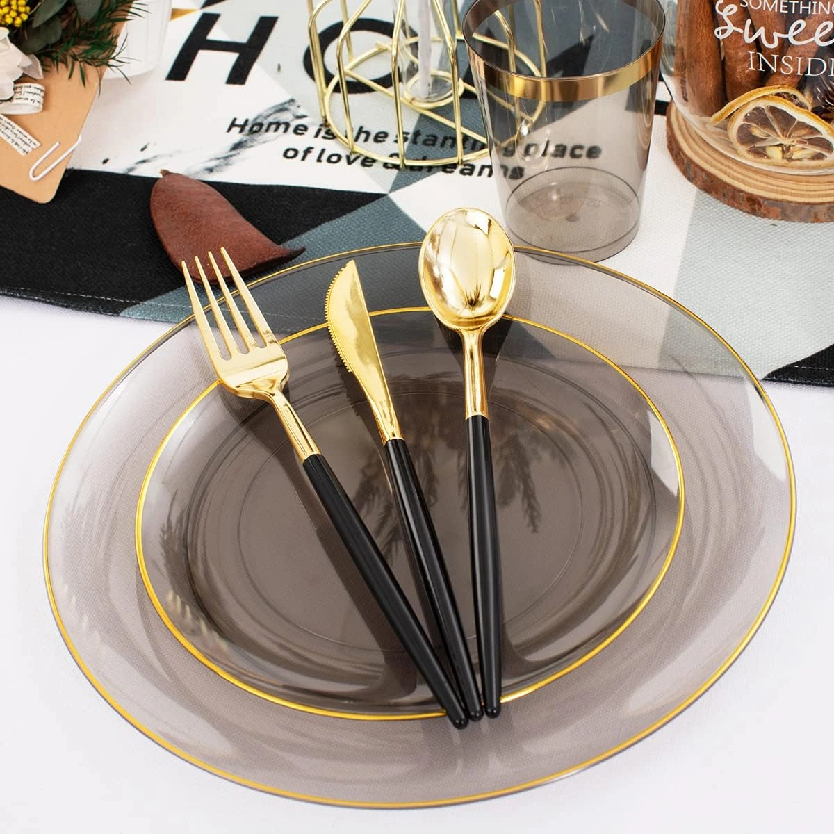 Gold Rim Black Dinnerware Set (180 Pieces) — view 10