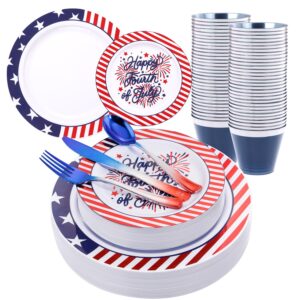 180Pcs 4th of July Plastic Plates & Silverware Set