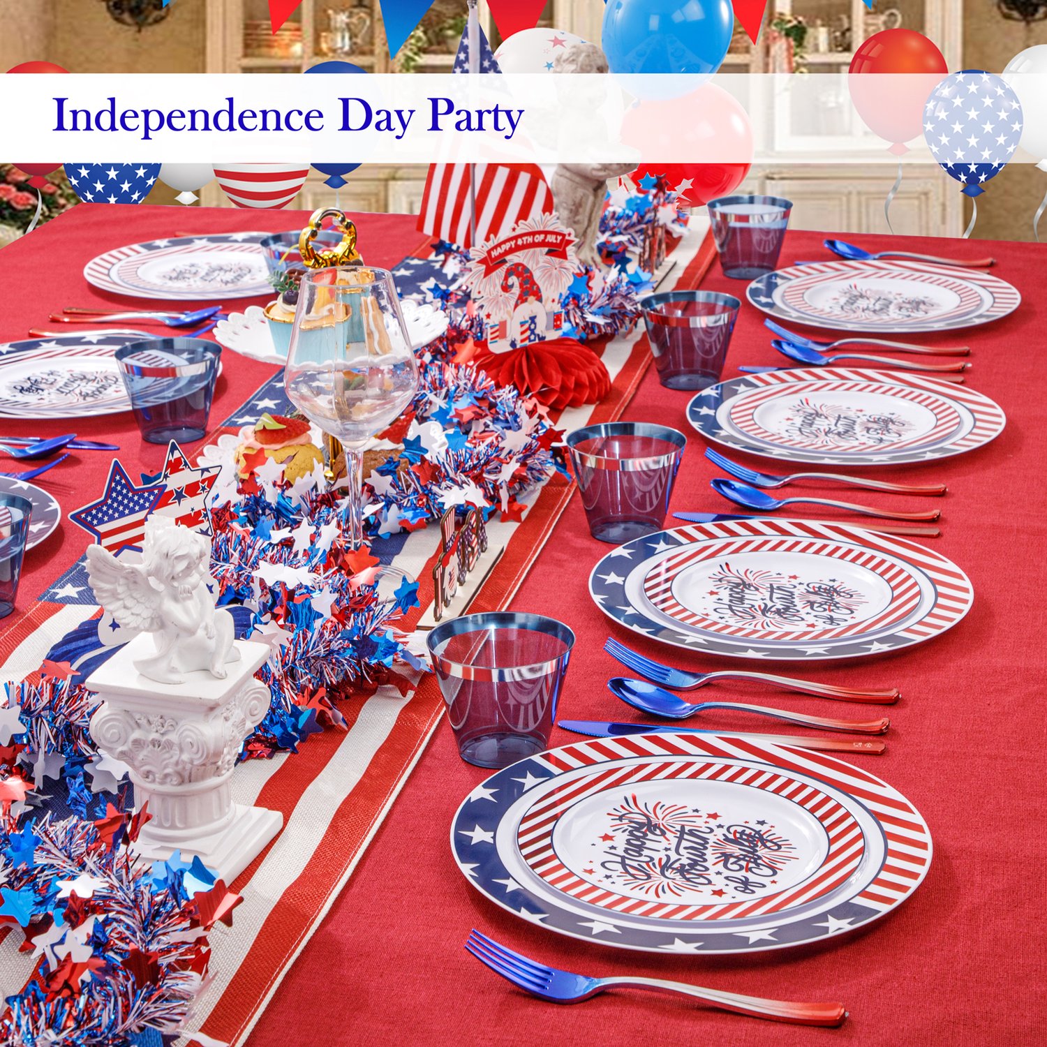 180Pcs 4th of July Plastic Plates & Silverware Set