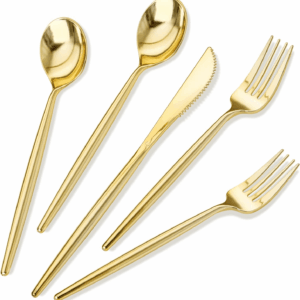 180Pcs Gold Plastic Silverware (60 Forks, 60 Spoons, 60 Knives) - Heavy-Duty & Disposable