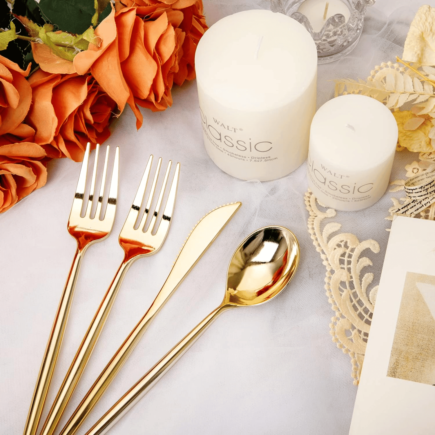 180Pcs Gold Plastic Silverware (60 Forks, 60 Spoons, 60 Knives) - Heavy-Duty & Disposable