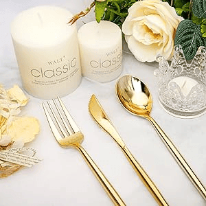 180Pcs Gold Plastic Silverware (60 Forks, 60 Spoons, 60 Knives) - Heavy-Duty & Disposable