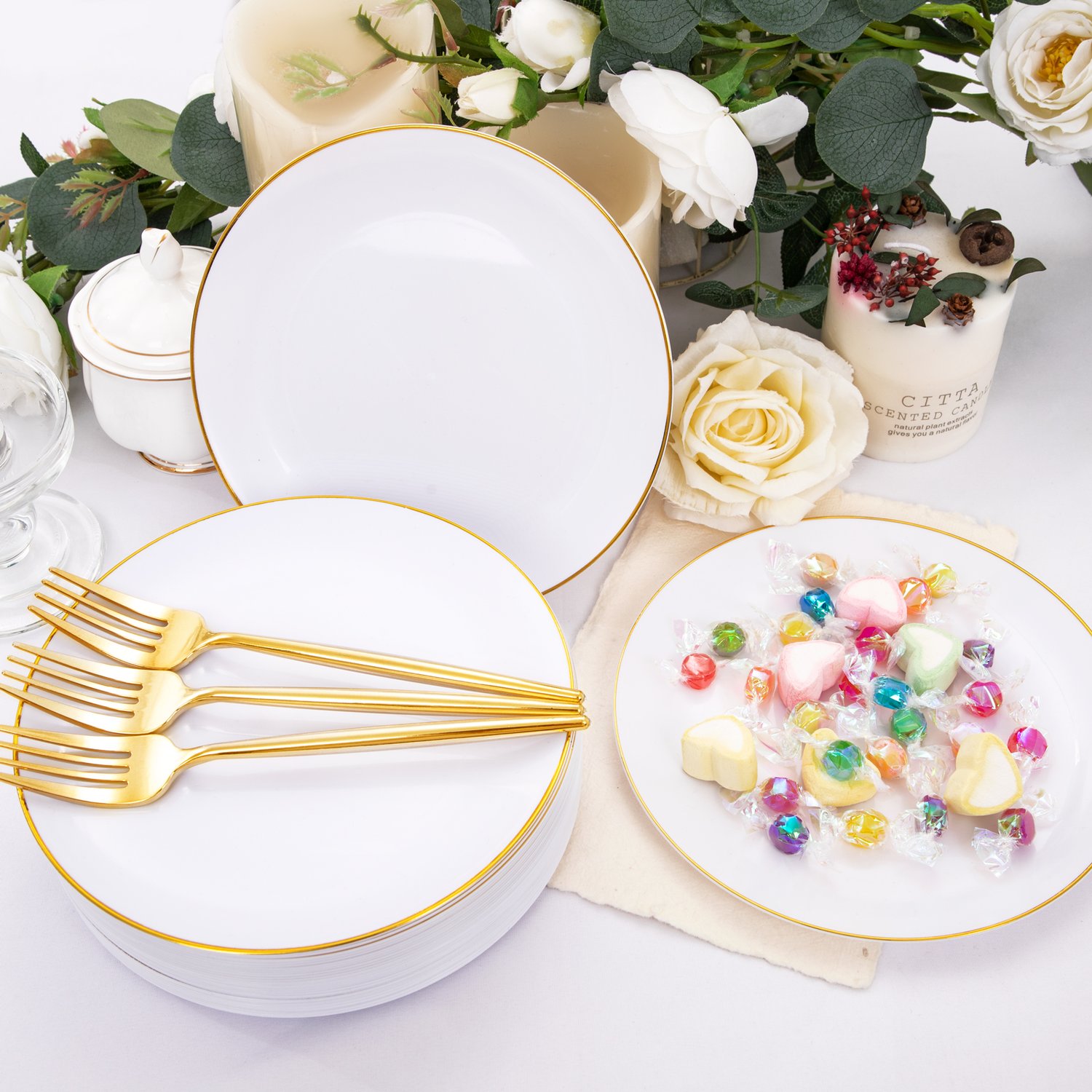 200Pcs Plastic Pink Dessert Plates