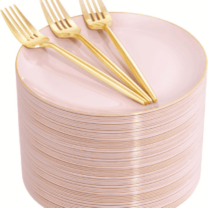 200Pcs Plastic Pink Dessert Plates