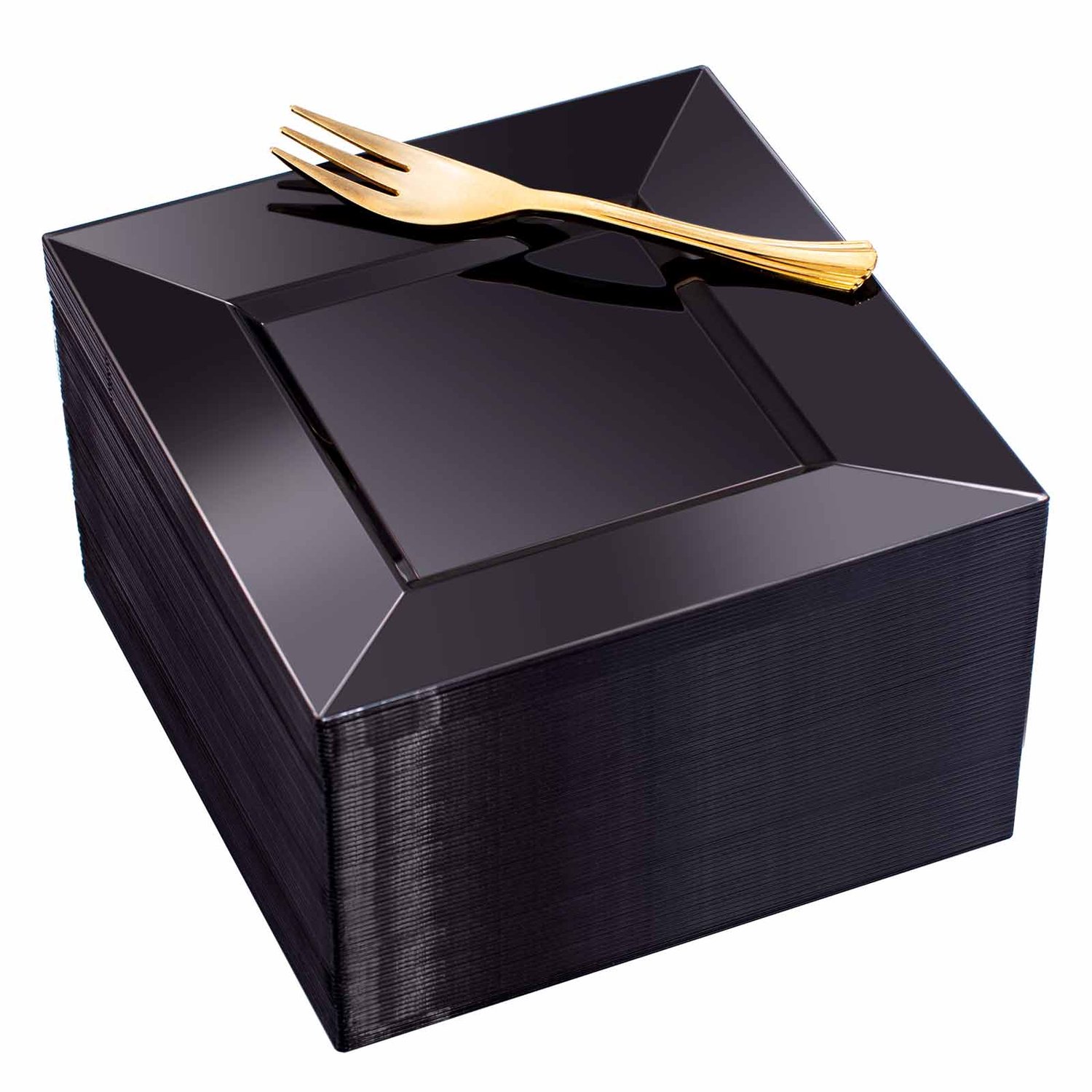 200pcs Black Dessert Plates with 100pcs Gold Dessert Forks