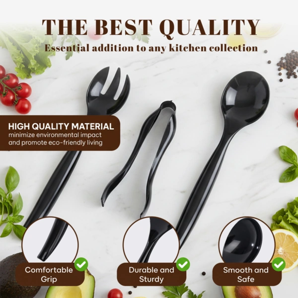 Black Serving Utensils,Plastic Serving Utensils,Disposable Serving Utensils Set Include 9.75"Serving Spoons 9.75"Serving Forks 6.3"Plastic Serving Tongs for — view 11