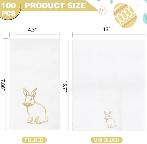 Gold Bunny Print Napkins (100 Pieces) — view 10