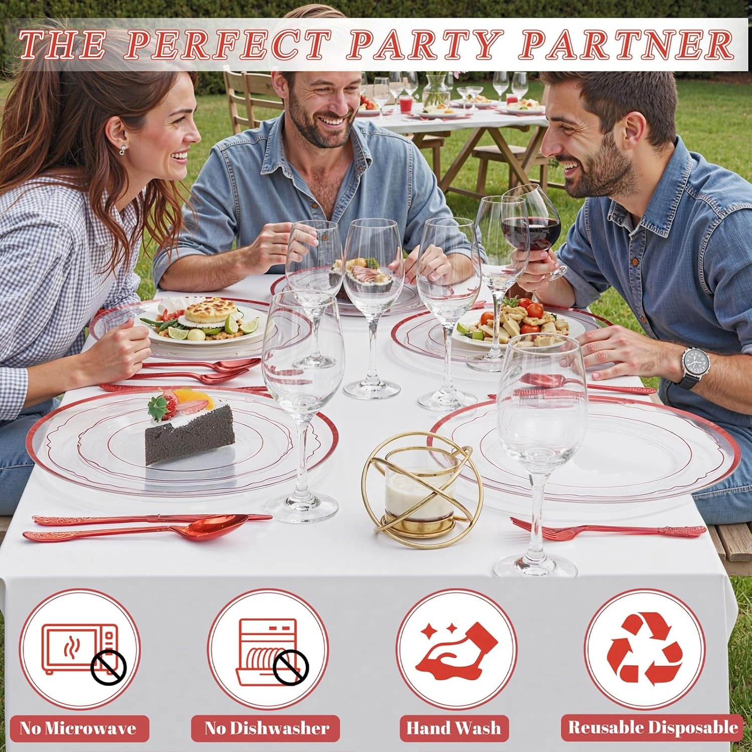 Clear And Red 12Inch Plastic Charger Plates — view 11