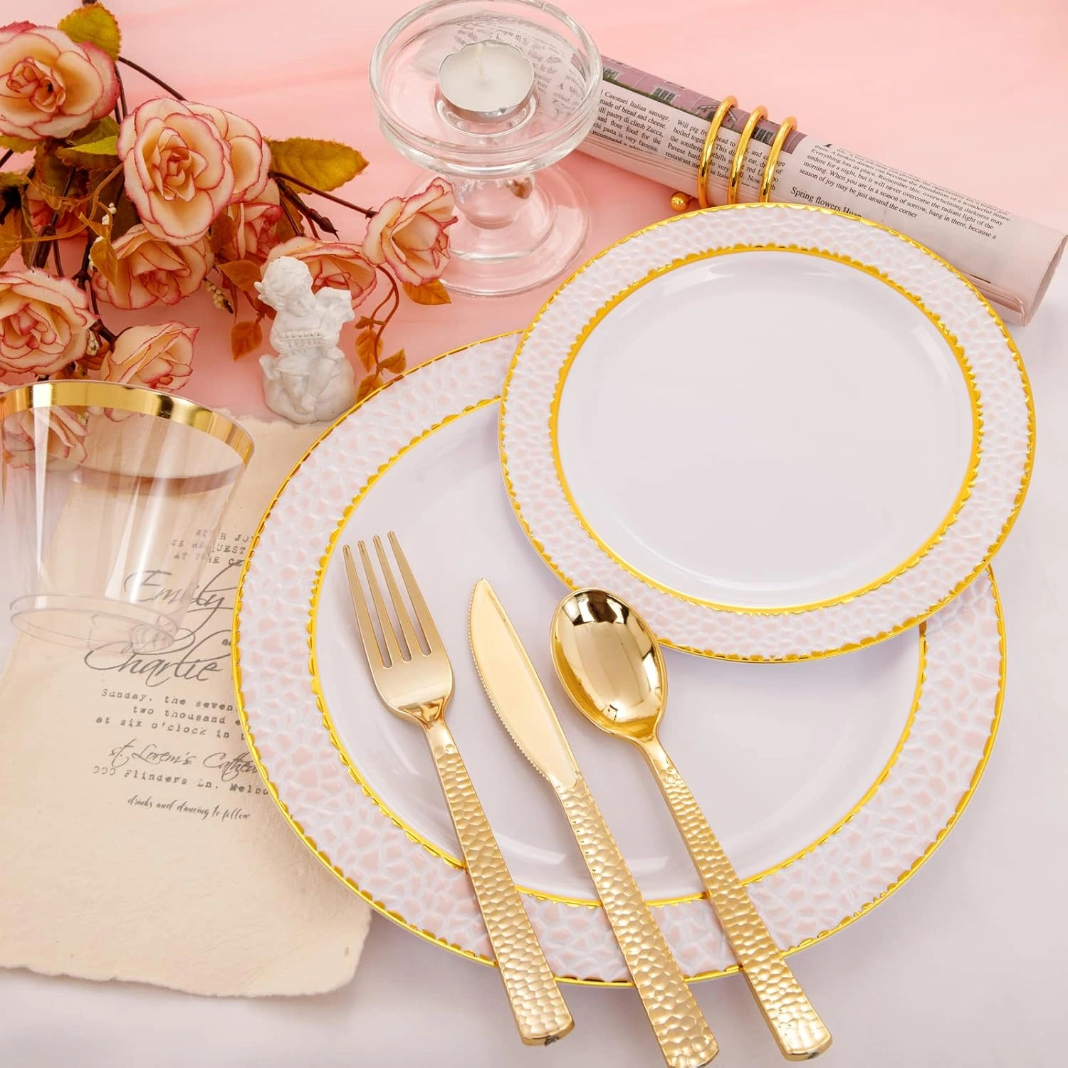 Pink And Gold Disposable Plastic Plates (150 Pieces) — view 11