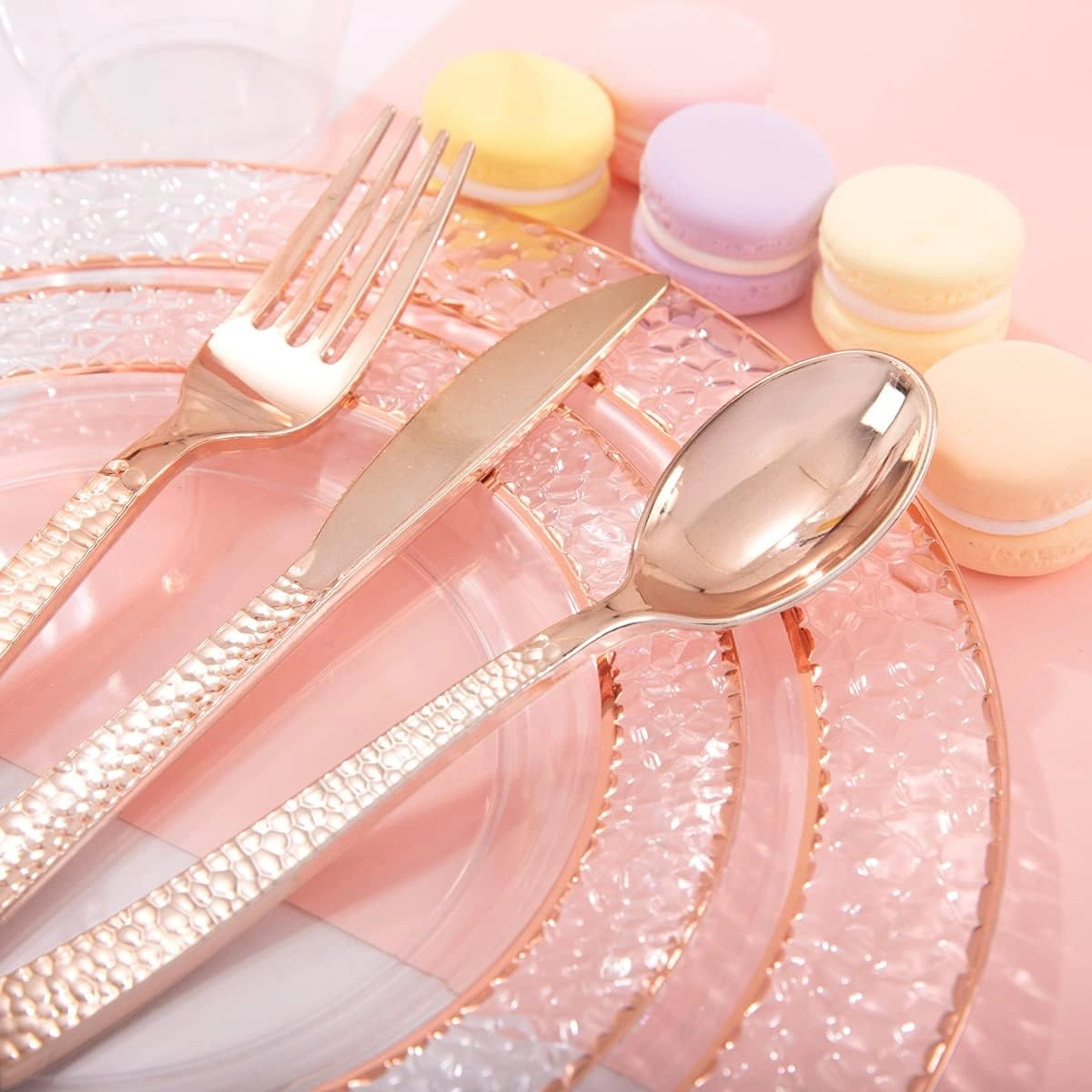 Rose And Gold Disposable Plastic Plates (150 Pieces) — view 13