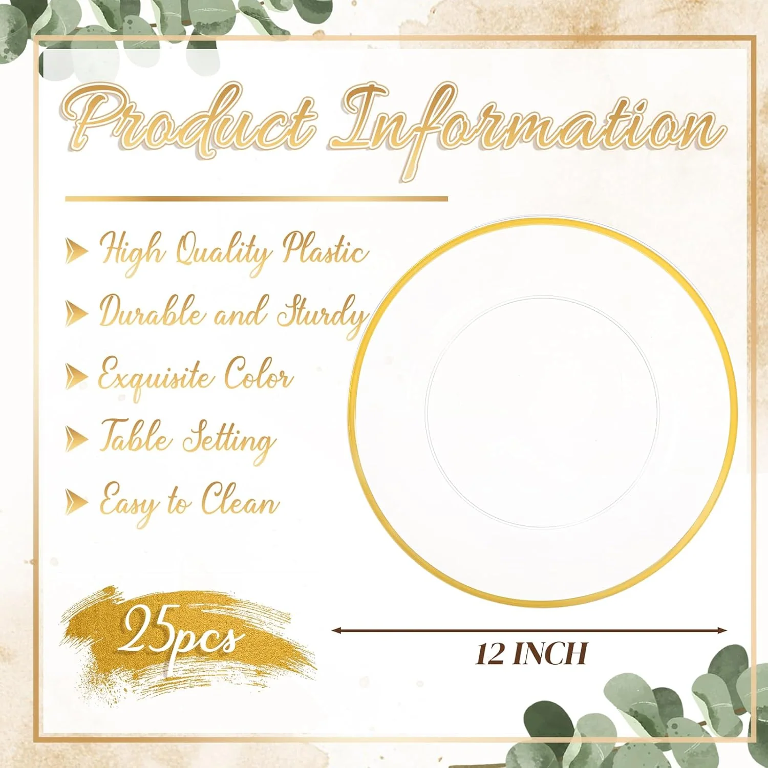 Clear And Gold 12Inch Plastic Charger Plates — view 11