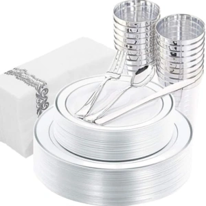 White And Silver Disposable Plates — view 1