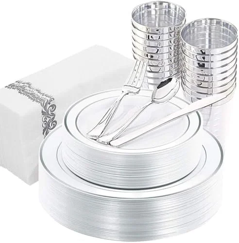 White And Silver Disposable Plates — view 1