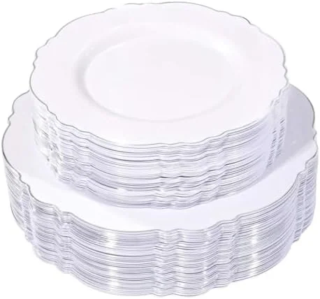 Silver Baroque Plastic Plates — view 1