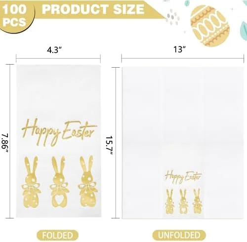 Gold Three Bunny Print Napkins (100 Pieces) — view 10