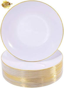White And Gold Plastic Plates — view 1