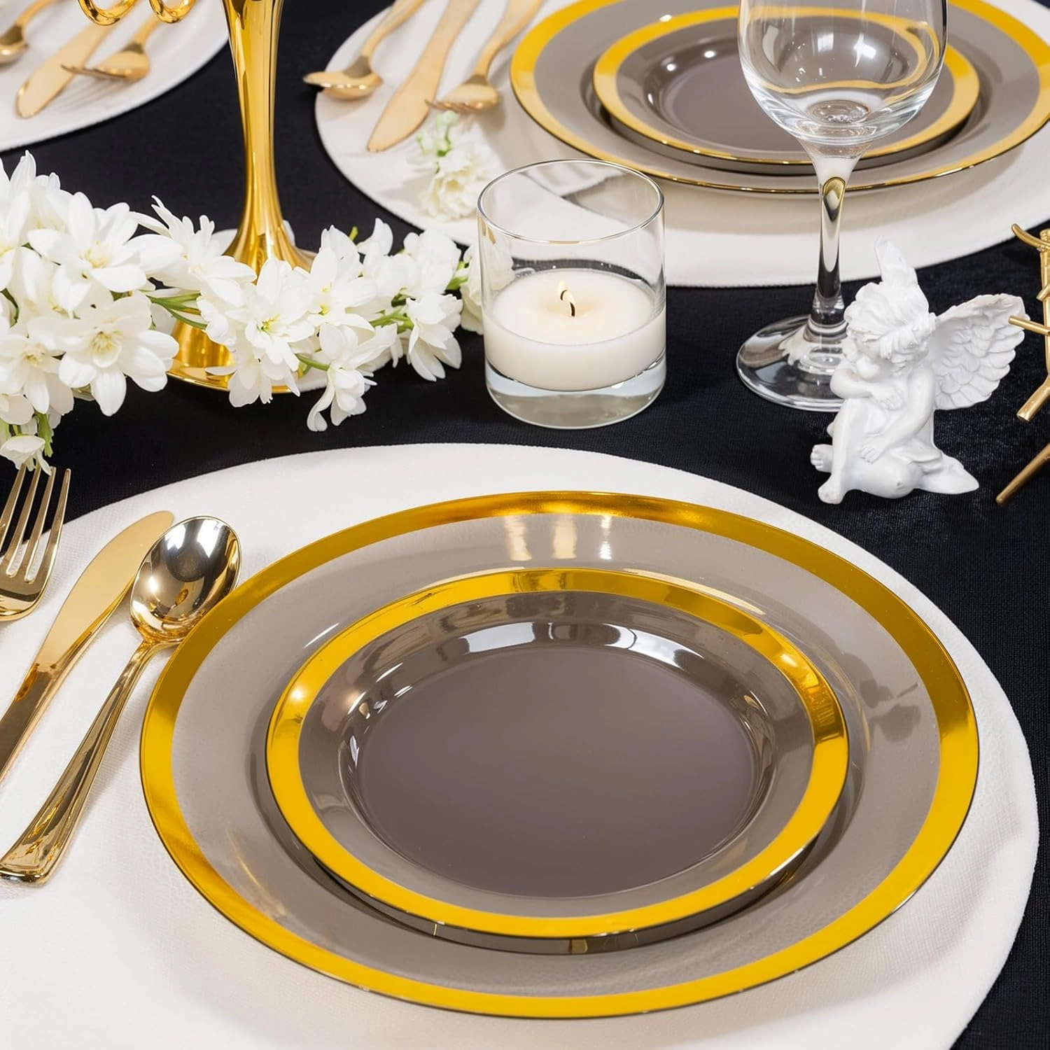 Clear Black Fancy Plastic Plates (120 Pieces) — view 10