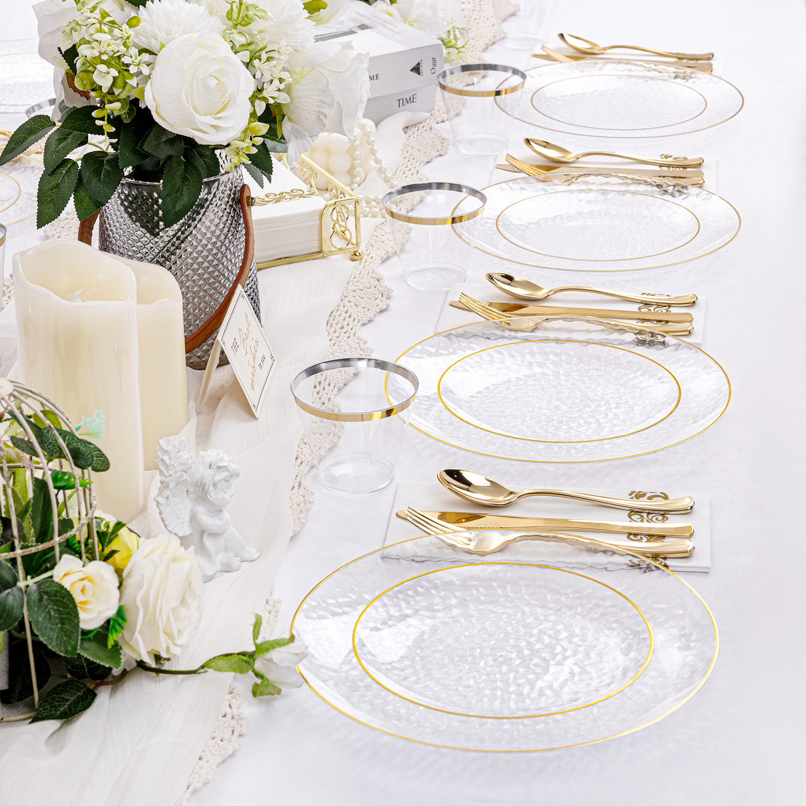 Clear And Gold Party Dinnerware Set — view 9