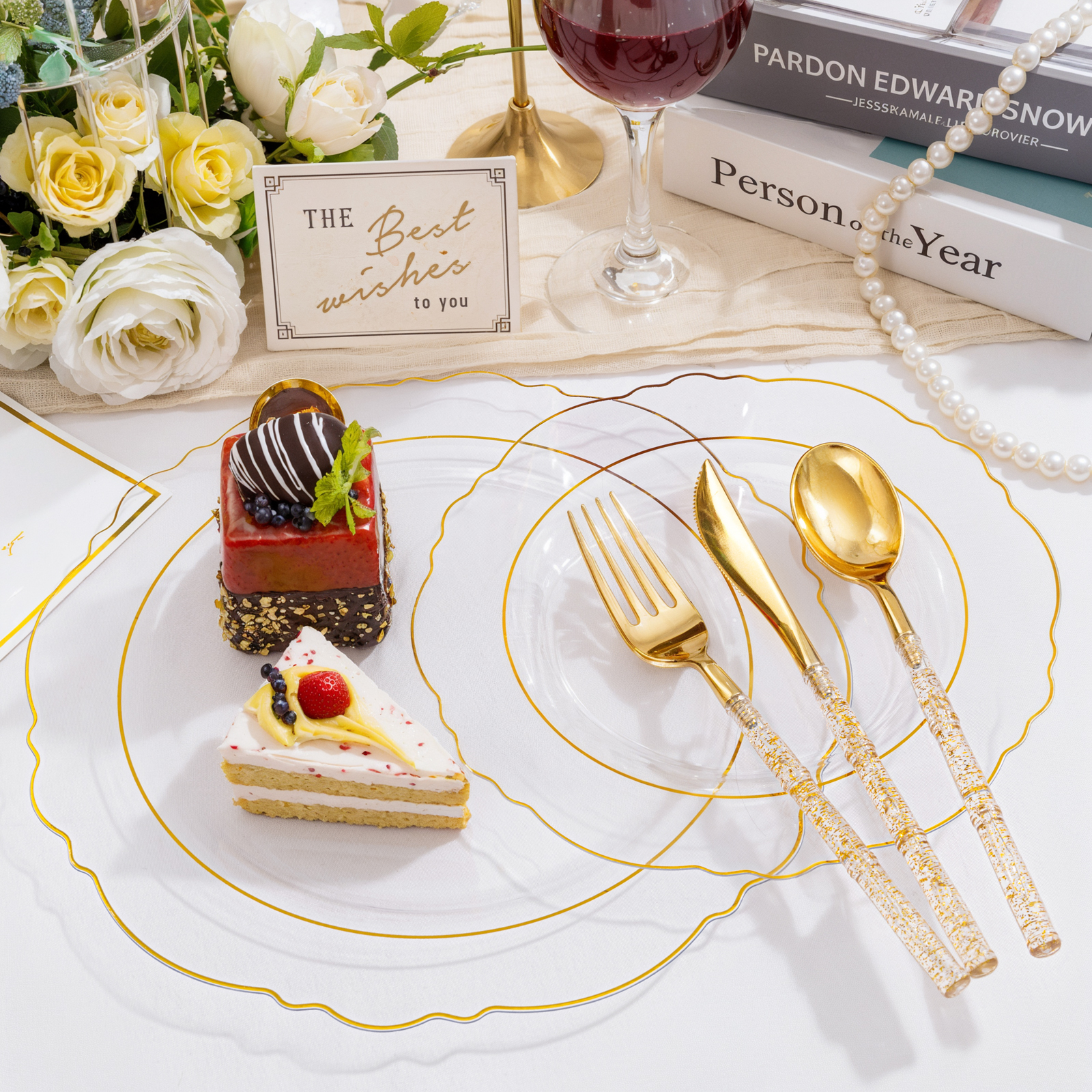 Clear Gold, Silver, Clear, Gold Plastic Plates — view 7