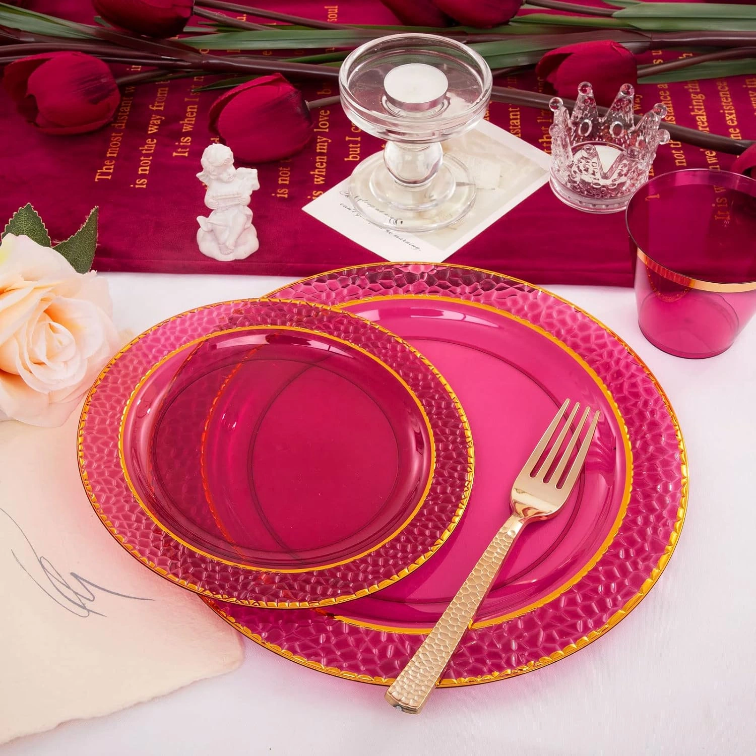 Red & Gold Clear Plates & Silverware Set (150 Pieces) — view 9