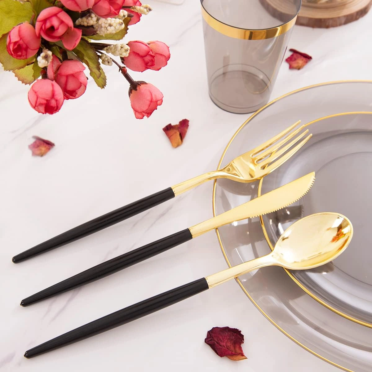 Gold Rim Black Dinnerware Set (180 Pieces) — view 9