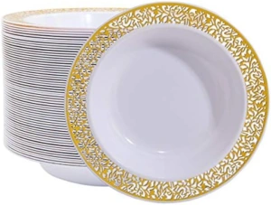 Gold Plastic Soup Bowls 12 oz — view 1