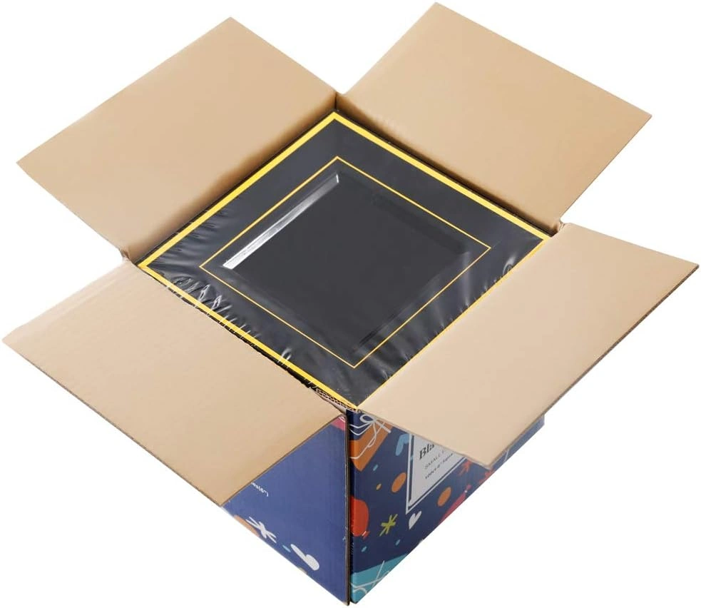 Black With Gold Rim Square Plastic Plates-6inch Disposable Cake Plates- Premium Hard Square Small Appetizer Plates for Wedding/Party — view 14
