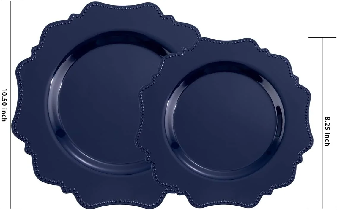 Navy Blue Disposable Plastic Plates-Heavy duty plate for party/wedding/anniversary 30 dinner plates and 30 dessert/salad plates — view 12
