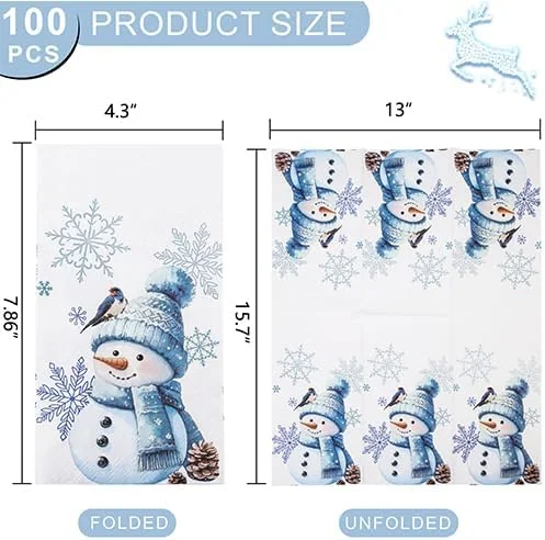 Blue Snowman 100-Count 3-Ply disposable Napkins (100 Pieces) — view 12
