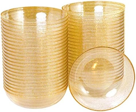 Gold Glitter 10oz Plastic Bowls-Disposable Plastic Bowls- Premium Heavy Duty Salsa Bowls for Wedding &Parties — view 1
