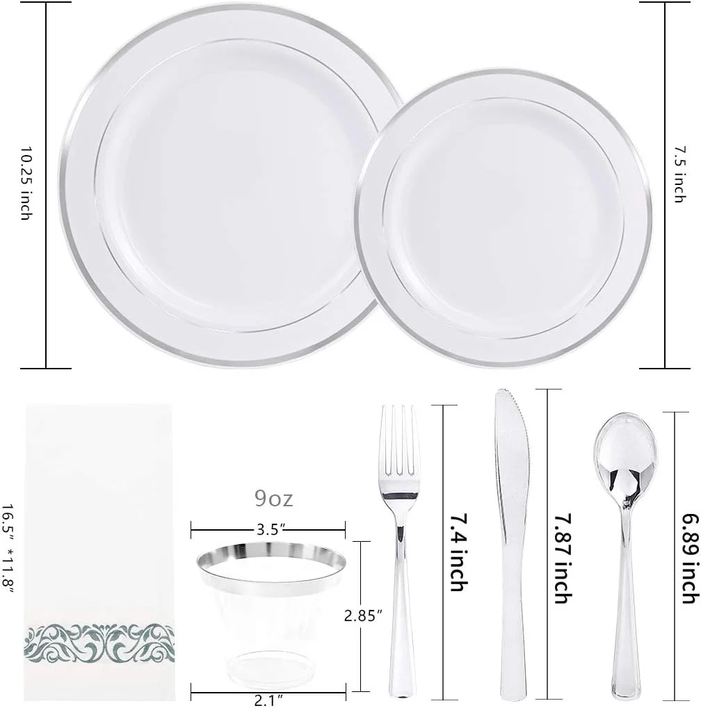 Silver Deluxe Disposable Dinnerware Set with Napkins — view 11