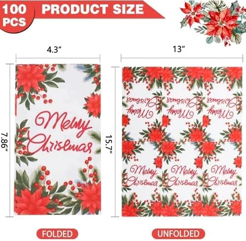 Poinsettia Flowers 100-Count 3-Ply disposable Napkins (100 Pieces) — view 10