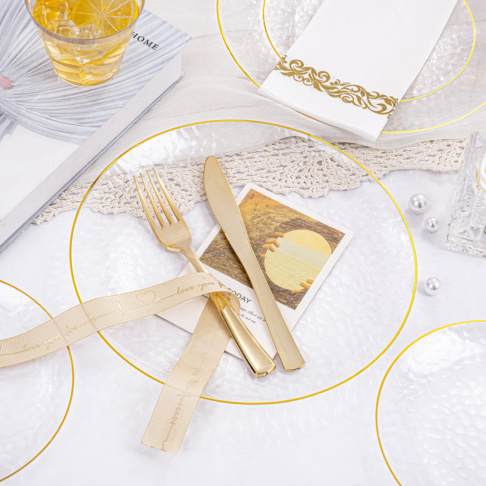 Clear And Gold Party Dinnerware Set — view 8