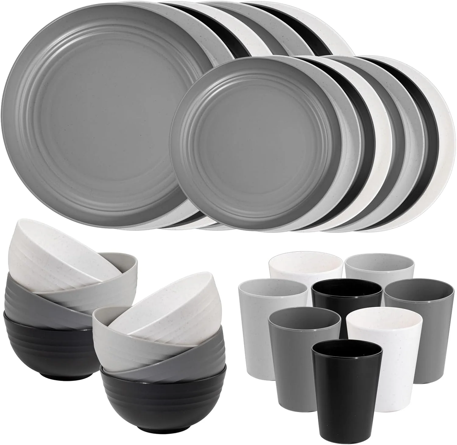 White & Black & Grey & Dark Grey Wheat Straw Dinnerware Sets,Unbreakable Dinner Plates for 8,Microwave Dishwasher Safe,Reusable ,Set Plates, Bowls, Cups. — view 11