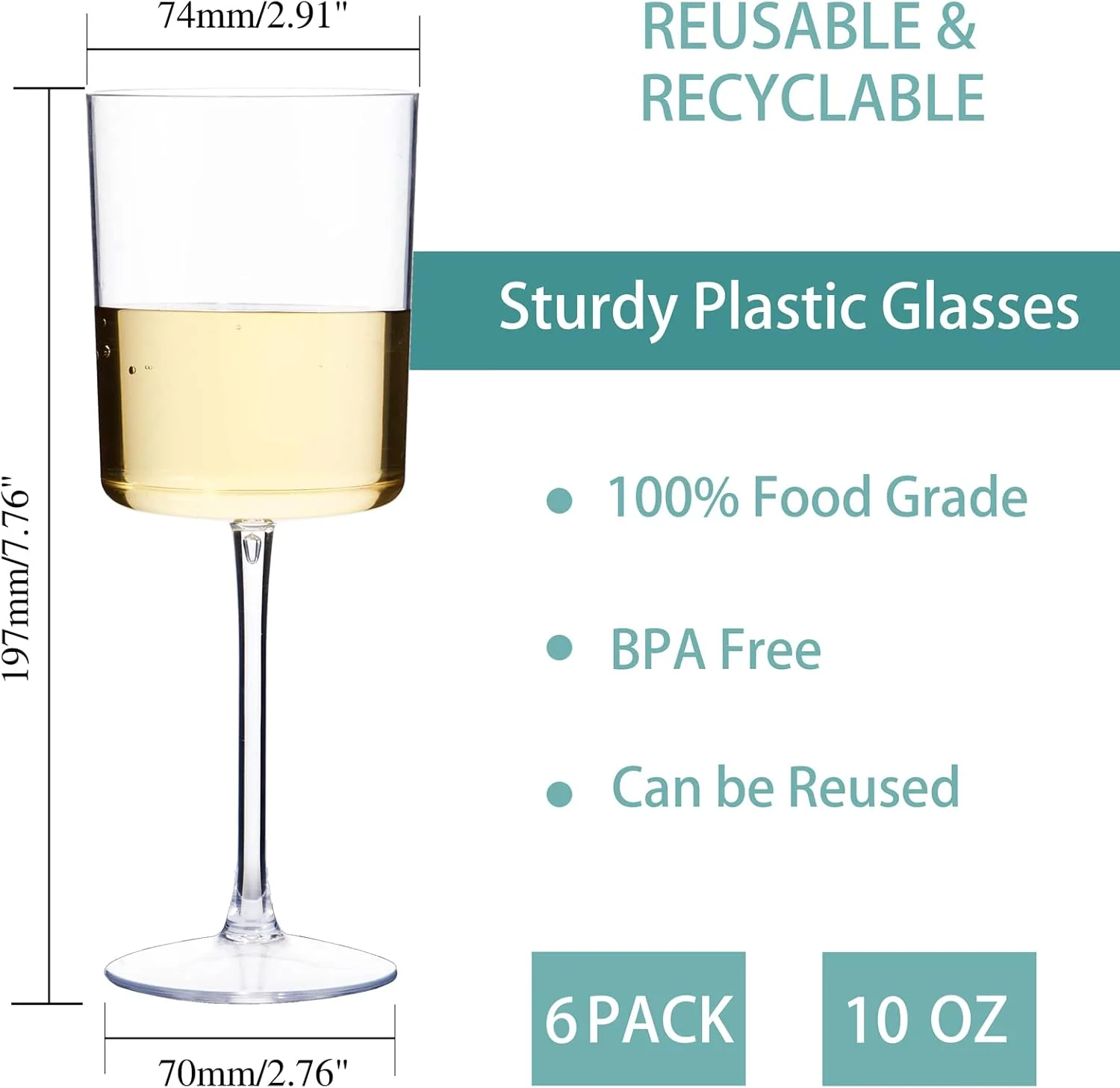 Stemmed Plastic Wine Glasses for Events, Clear Design (10 oz, 6 Pack) — view 13