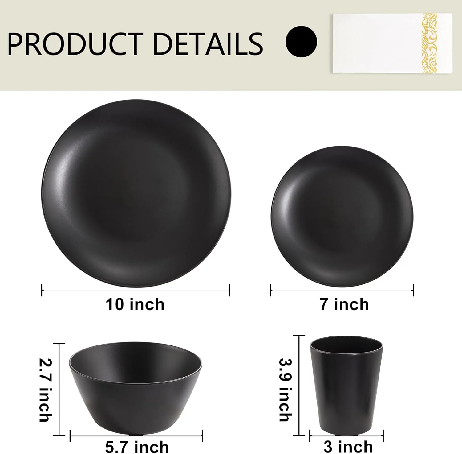Black Wheat Straw Dinnerware With Sets,Unbreakable Dinner Plates for 8,Microwave Dishwasher Safe,Reusable ,Set Plates, Bowls, Cups. — view 13