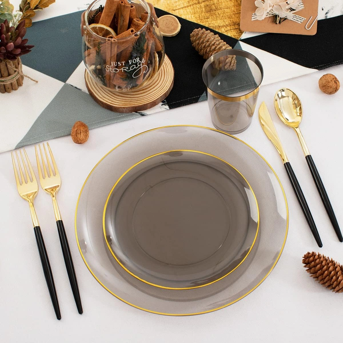 Gold Rim Black Dinnerware Set (180 Pieces) — view 11