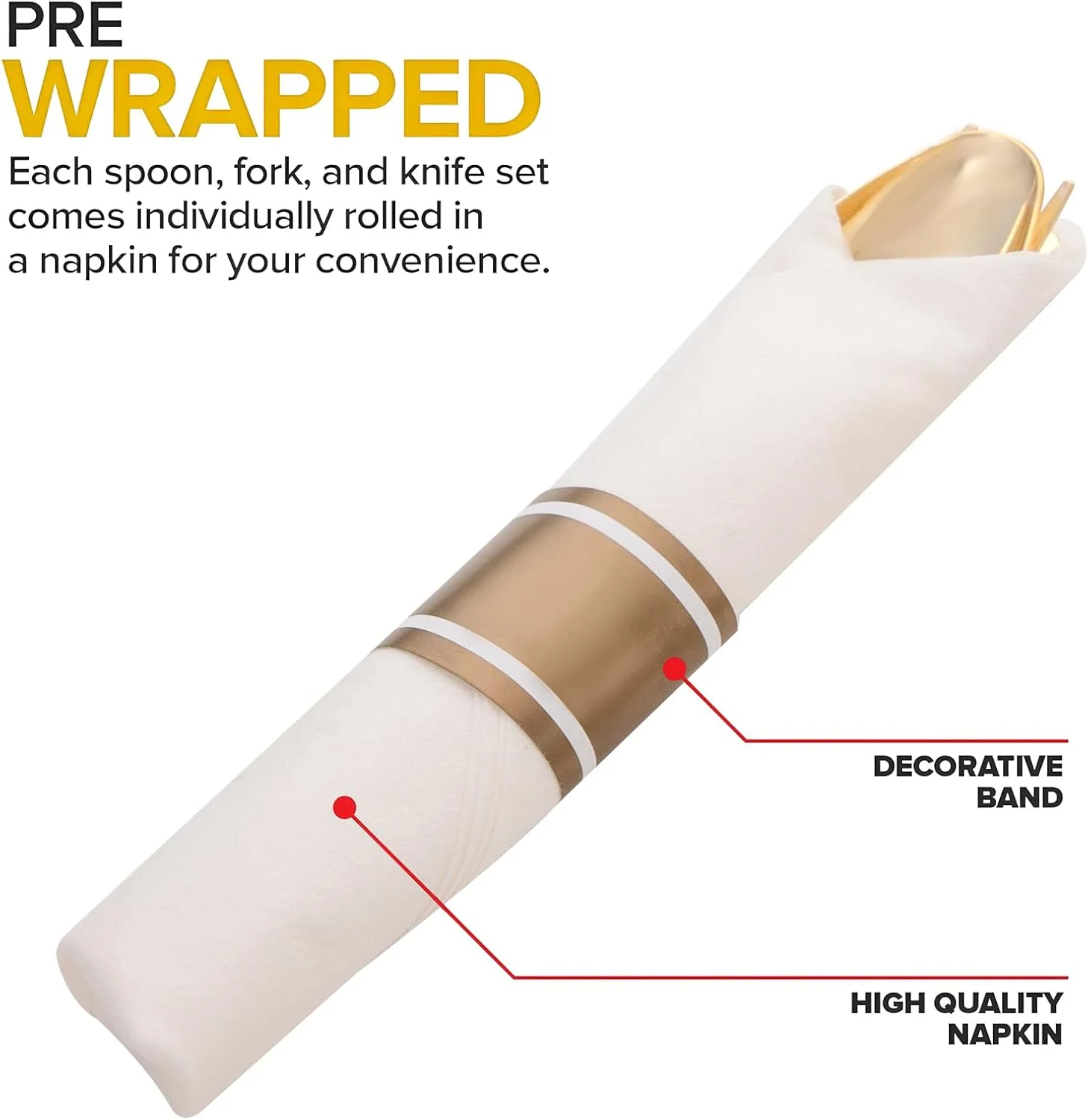 Gold Fancy Pre Rolled Plastic Silverware Sets — view 14