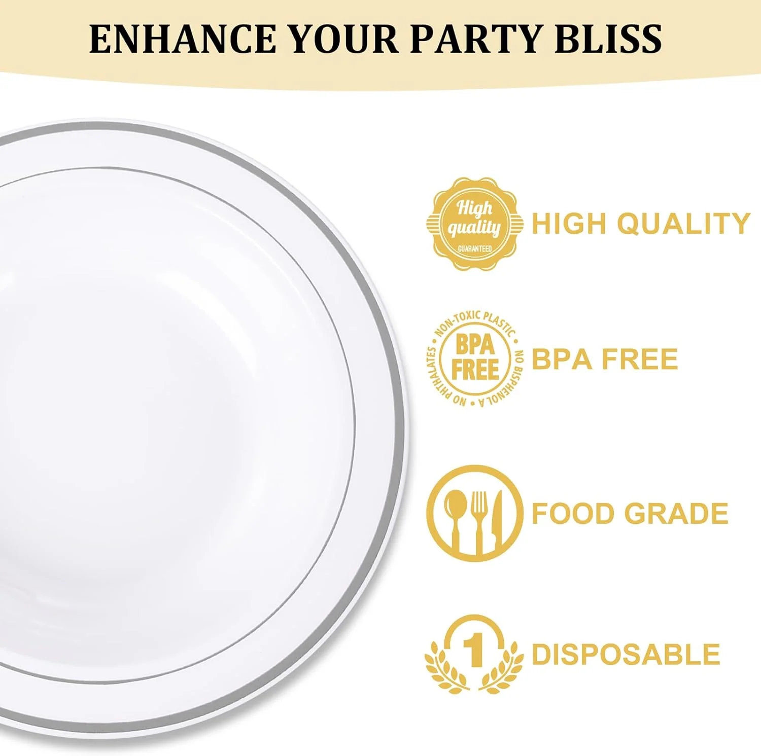Silver Plastic Bowls with Gold Rim — view 14