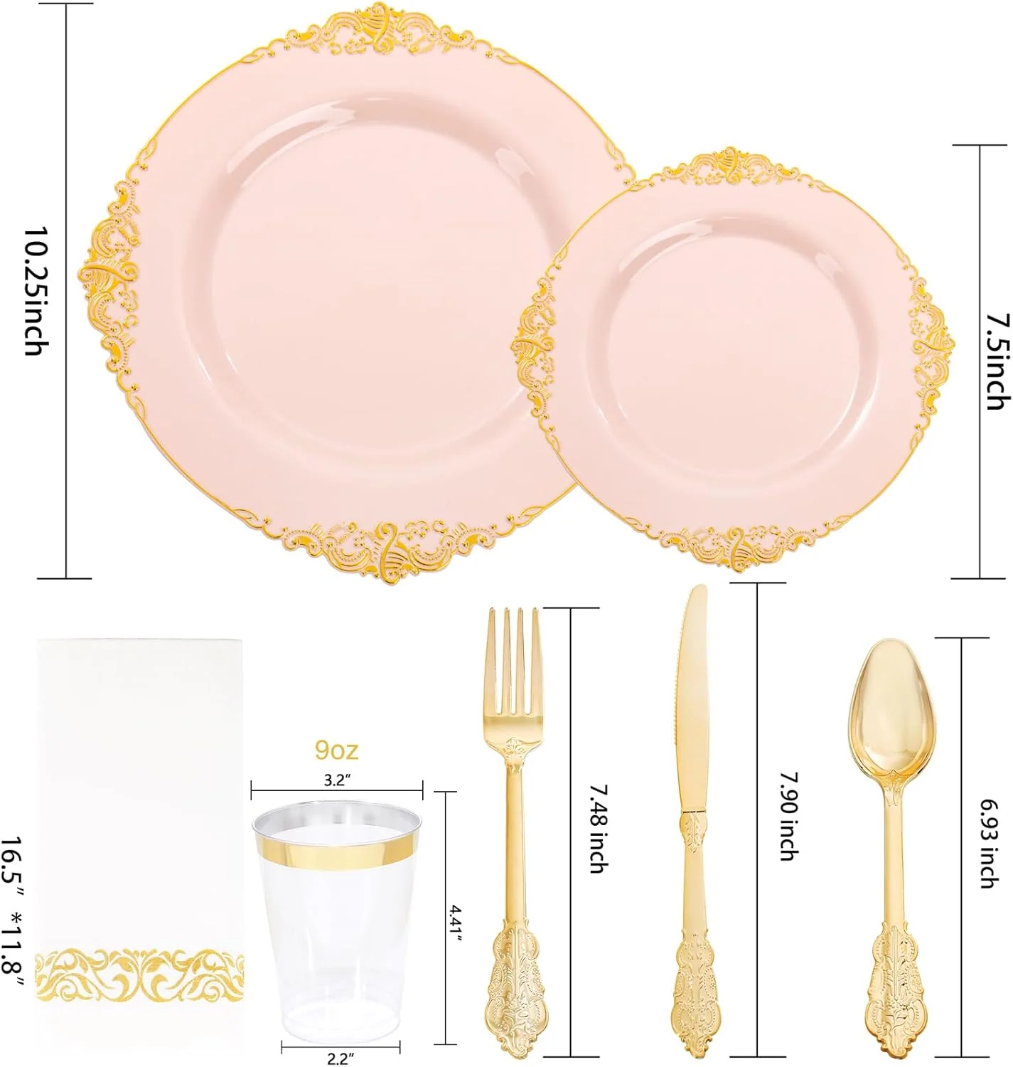 Pink & Gold Dinnerware Set for 50 Guests — view 13