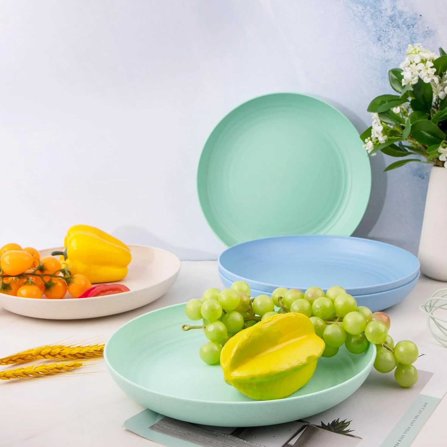 Four Color Wheat Straw Plates,Deep Dinner Plastic Plates,Reusable Plates,10 inch Unbreakable Plates Set,Lightweight Microwave Dishwasher Safe,Plastic Plates for Picninc,Camping, RC366-1 — view 11