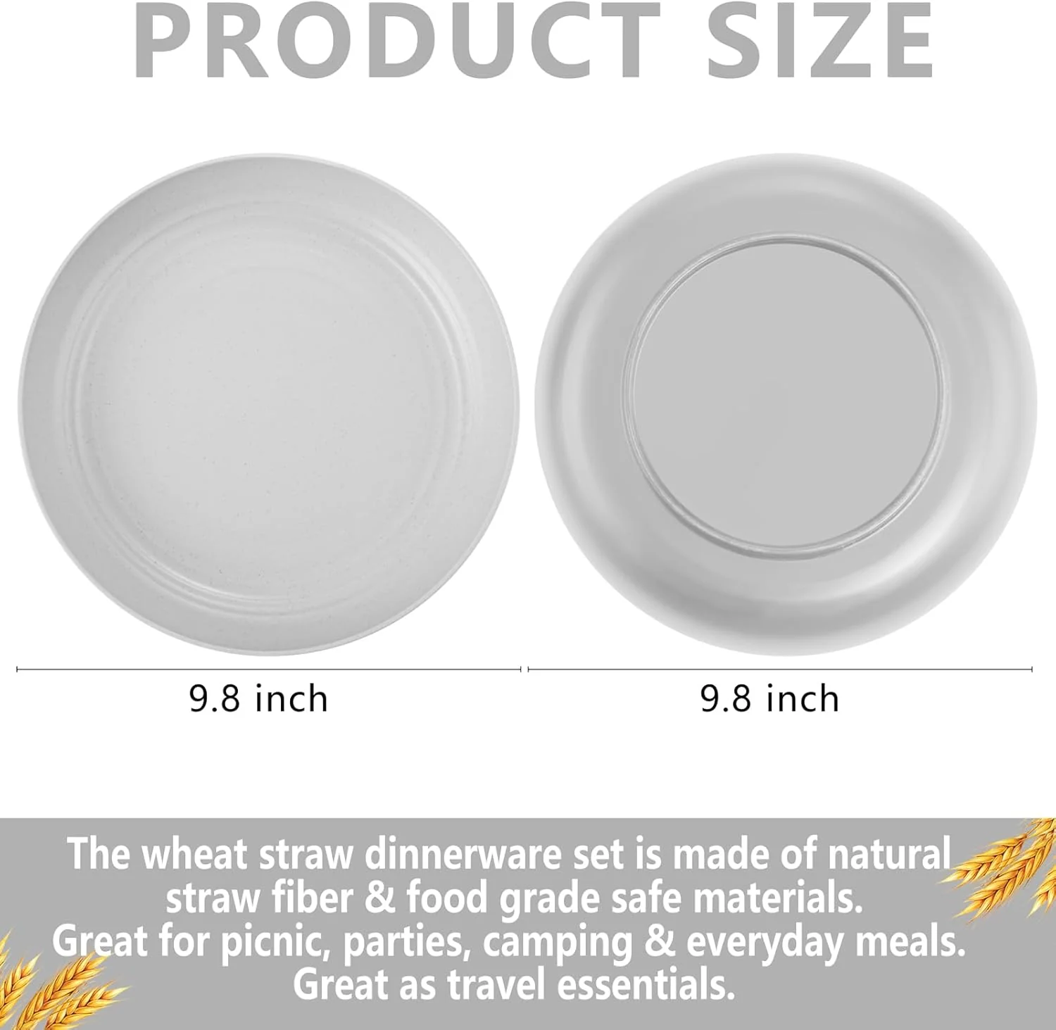 Grey Wheat Straw Plates,Deep Dinner Plastic Plates,Reusable Plates,10 inch Unbreakable Plates Set,Lightweight Microwave Dishwasher Safe,Plastic Plates for Picninc,Camping, RC366-1 — view 13