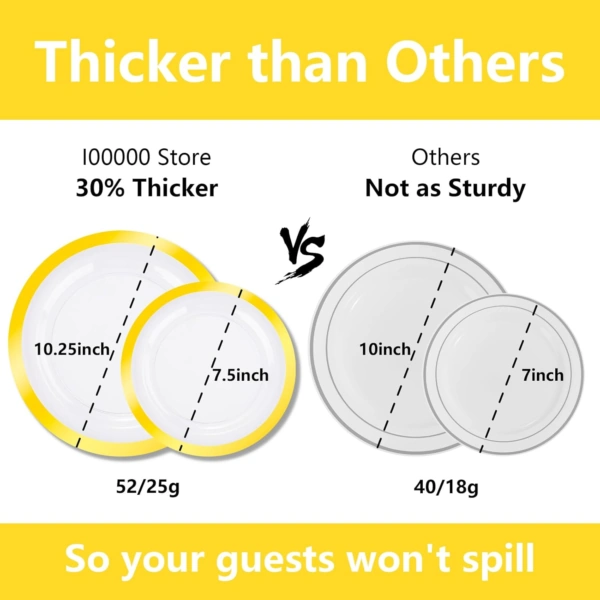 Clear Gold Dark Plastic Plates, Disposable Plates for , Dinnerware Include 50 Dinner Plates 50 Dessert Plates, 50 Cups, 50 Pre Rolled Napkins with Cutlery Set for Party — view 13