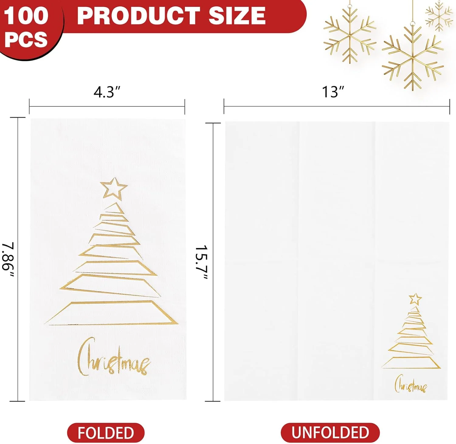 Gold Christmas Tree Print Napkins (100 Pieces) — view 12