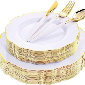 White And Gold Plates Disposable — view 1